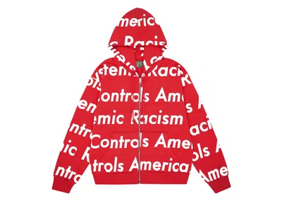 Pre-owned Denim Tears Men's  X Arthur Jafa Systemic Racism Controls America Zip Up Hoodie In Red