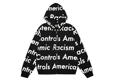Pre-owned Denim Tears Men's  X Arthur Raja Systemic Racism Controls America Zip Up Hoodie In Black
