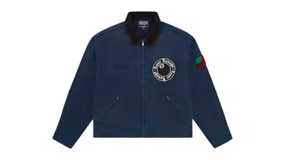 Pre-owned Denim Tears Men's  X Stussy Never Renege Canvas Work Jacket In Navy Blue/black In Multi