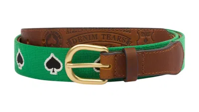Pre-owned Denim Tears Men's  X Stussy Spade Needlepoint Belt In Green/brown