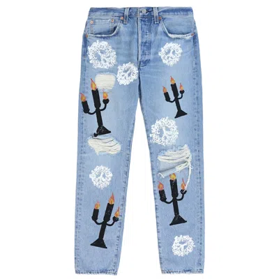 Pre-owned Denim Tears Men's  X Virgil Abloh "message In A Tear" Printed Jeans In Blue