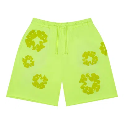 Pre-owned Denim Tears Mono Cotton Wreath Sweat Shorts 'neon Green' | Men's Size L