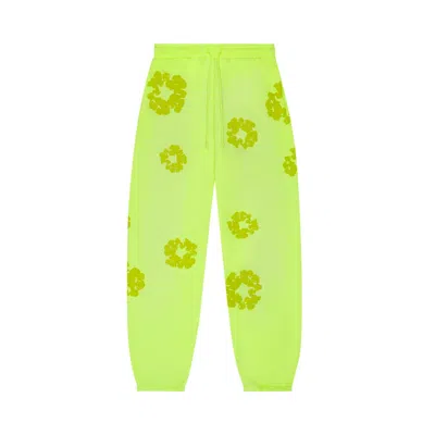 Pre-owned Denim Tears Mono Cotton Wreath Sweatpants 'neon Green' | Men's Size L