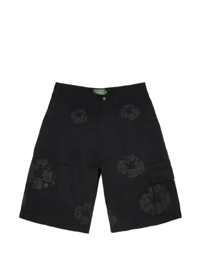 Denim Tears Mono Wreath Cargo Shorts In Black