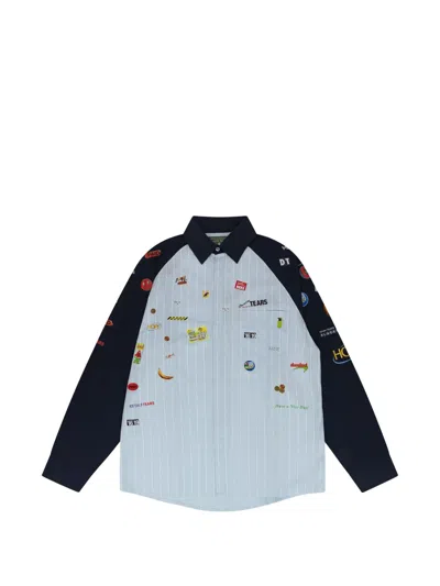 Denim Tears Patch-detail Striped Shirt In Blue