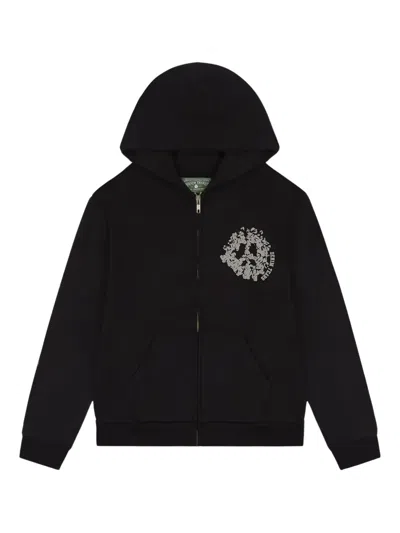 Denim Tears Peace-sign Zip Hoodie In Black
