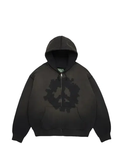Denim Tears Peace Wreath Knockout Zip-up Hoodie In Black