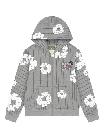 Denim Tears Pinstripe Wreath Zip Hoodie In Gray