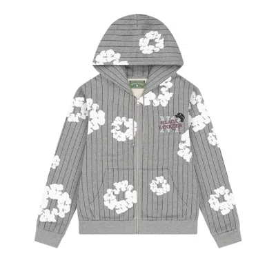 Pre-owned Denim Tears Pinstripe Wreath Zip Hoodie 'grey' | Men's Size S In Gray