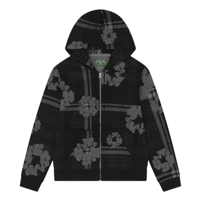 Denim Tears Patterned Zip-up Hoodie In Black