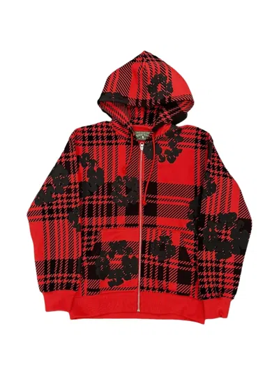 Denim Tears Plaid Zip-up Hoodie In Red