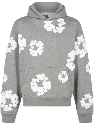 Denim Tears Printed "cotton Wreath" Hoodie In Grey