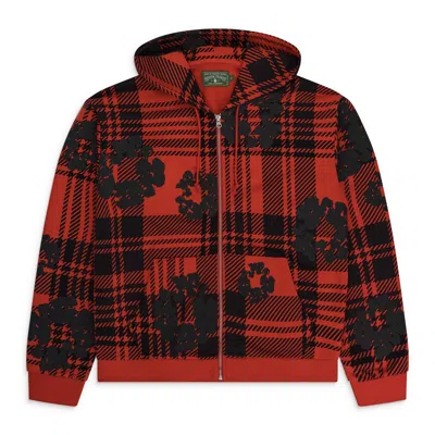 Denim Tears Red Plaid Wreath Zip Hoodie