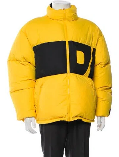 Pre-owned Denim Tears Reversible Logo Colorblock Pattern Puffer Coat In Yellow