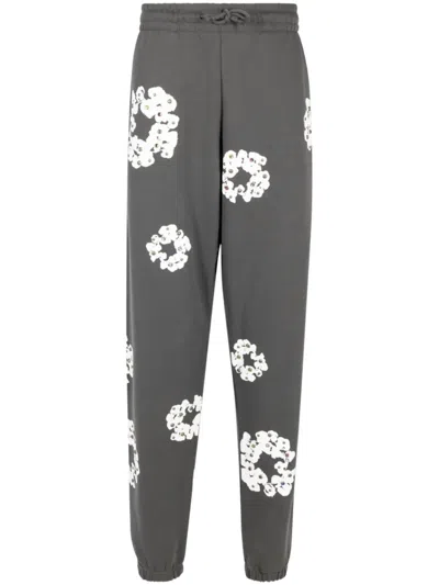 Denim Tears Rhinestone Cotton Wreath-print Track Pants In Grey