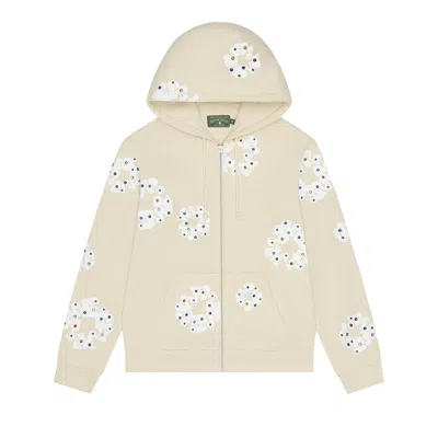 Pre-owned Denim Tears Rhinestone Cotton Wreath Zip Hoodie 'oatmeal' | Cream | Men's Size Xl In White