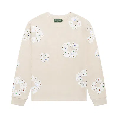 Pre-owned Denim Tears Rhinestone Wreath Thermal 'oatmeal' | Cream | Men's Size L In White