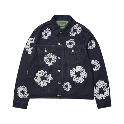 Pre-owned Denim Tears Studded Cotton Wreath Denim Jacket 'selvedge' | Blue | Men's Size Xl