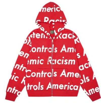 Pre-owned Denim Tears Systemic Racism Controls America Zip Up Hoodie Red Xxl In Hand