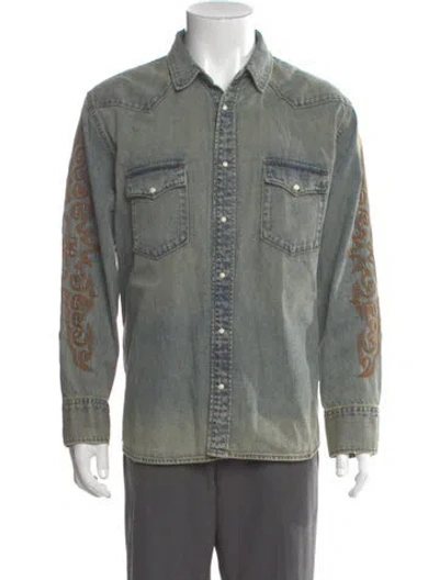 Pre-owned Denim Tears Western Denim Patterned Dress Shirt W/ Tags In Green