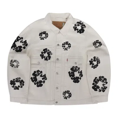Denim Tears White Cotton Wreath Denim Jacket In Gray