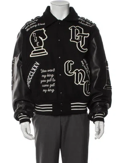 Pre-owned Denim Tears Wool Graphic Print Varsity Jacket W/ Tags In Black