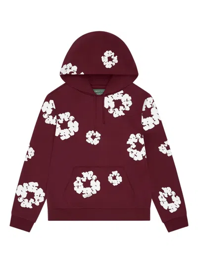 Denim Tears Wreath-print Hoodie In Burgundy