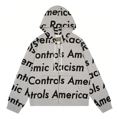 Denim Tears X Arthur Jafa Systemic Racism Controls America Zip Up Hoodie 'grey White' In Gray