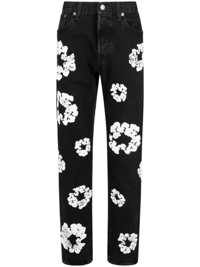 Denim Tears X Levi's Cotton Wreath-print Straight-leg Jeans In Black