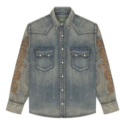 Denim Tears X Levi's Western Stitch Denim Shirt 'worn Indigo' In Blue
