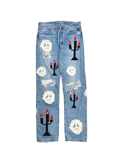 Denim Tears X Levi's X Virgil Abloh 501 Message In A Tear Jeans In Blue