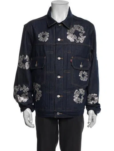 Pre-owned Denim Tears X Levis Cotton Wreath Patterned Denim Jacket In Black