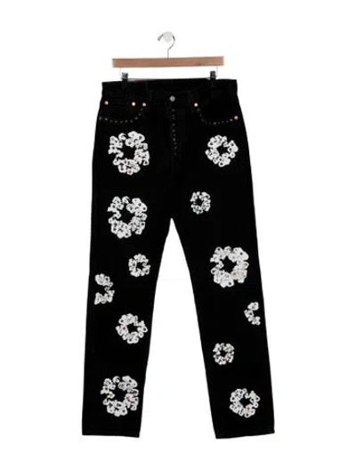 Pre-owned Denim Tears X Levis Cotton Wreath Rhinestone Slim Fit Jeans In Black