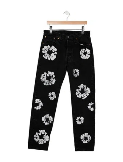 Pre-owned Denim Tears X Levis Cotton Wreath Straight-leg Jeans In Black