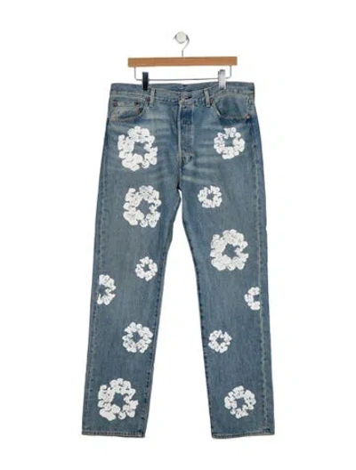 Pre-owned Denim Tears X Levis Cotton Wreath Straight-leg Jeans In Blue