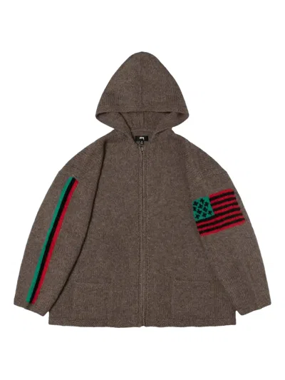 Denim Tears X Stussy Flag-detailed Hoodie In Brown