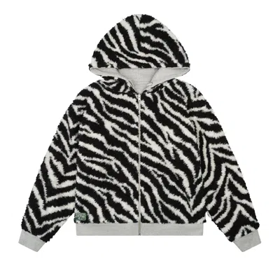 Pre-owned Denim Tears Zebra Shearling Lined Reversible Zip Hoodie 'zebra' | Grey | Men's Size L In Gray