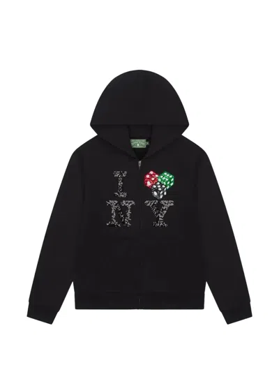 Denim Tears Zip-up Embellished Hoodie In Black