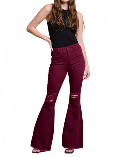 Denim Zone Style Flare Jeans In Marooned In Red