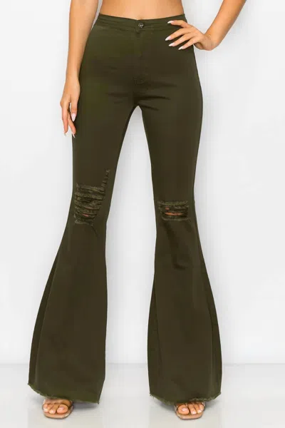Denim Zone Women's High Waisted Bell Bottoms In Green