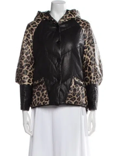 Pre-owned Denimaxx Animal Print Faux Fur Jacket In Black