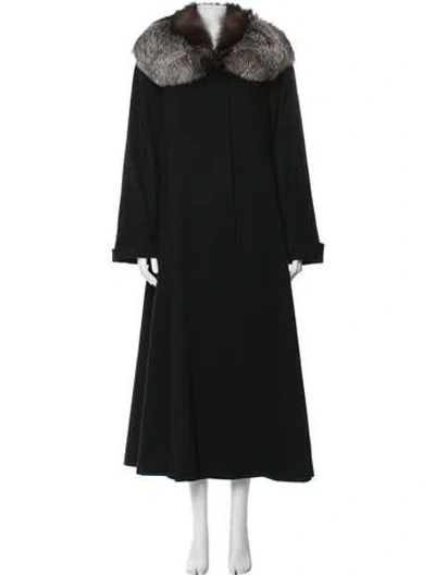 Pre-owned Denimaxx Wool Faux Fur Coat In Black