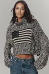 Denimist American Flag Cropped Turtleneck Sweater In Gray