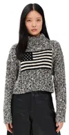 Denimist American Flag Cropped Turtleneck Sweater In Black