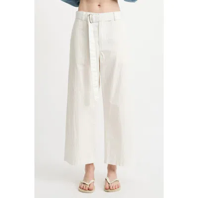 Denimist Belted Wide Leg Cotton Chino Pants In White