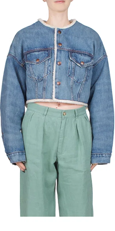 DENIMIST BLAKE OVERSIZED CROPPED DENIM JACKET IN BLUE