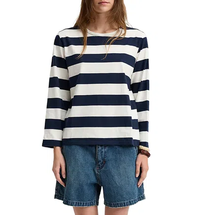 Denimist Boat Neck Top In Navy/white