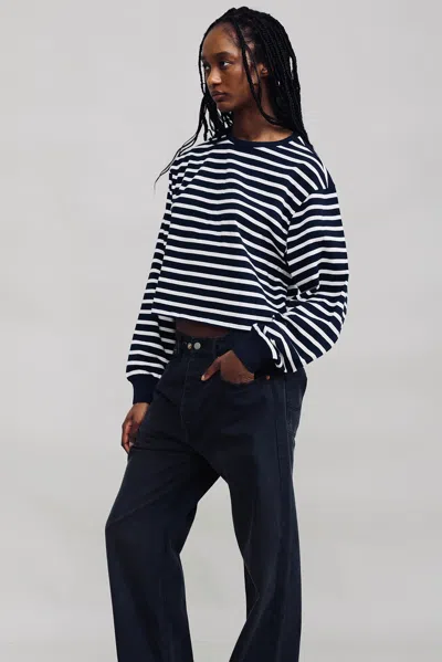 Denimist Boxy Cropped Long Sleeve Crewneck Tee In Blue