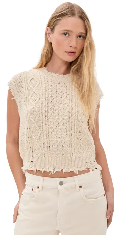 Denimist Boyfriend Cable Crewneck Sweater Vest In Neutral