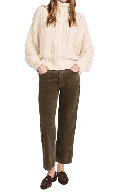 Denimist Cable Turtleneck Sweater In Ecru Slub In Brown
